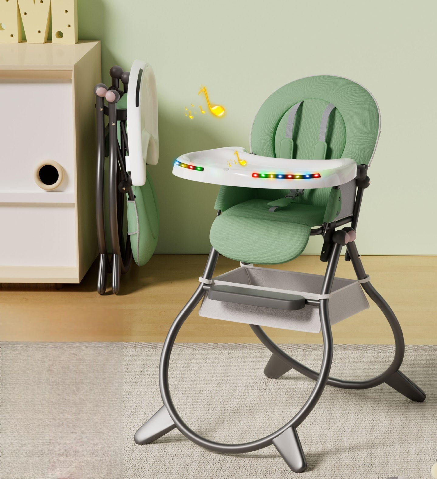 Highchair Musical Foldable pẹlu ina