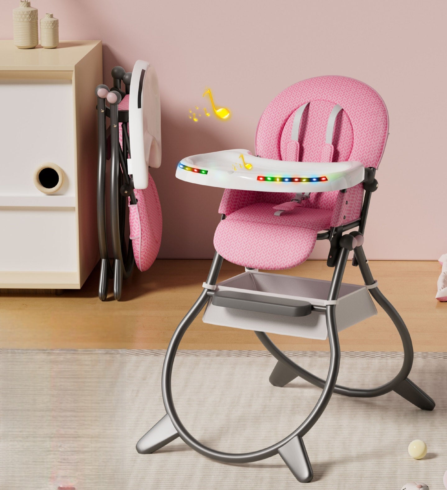 Highchair Musical Foldable pẹlu ina