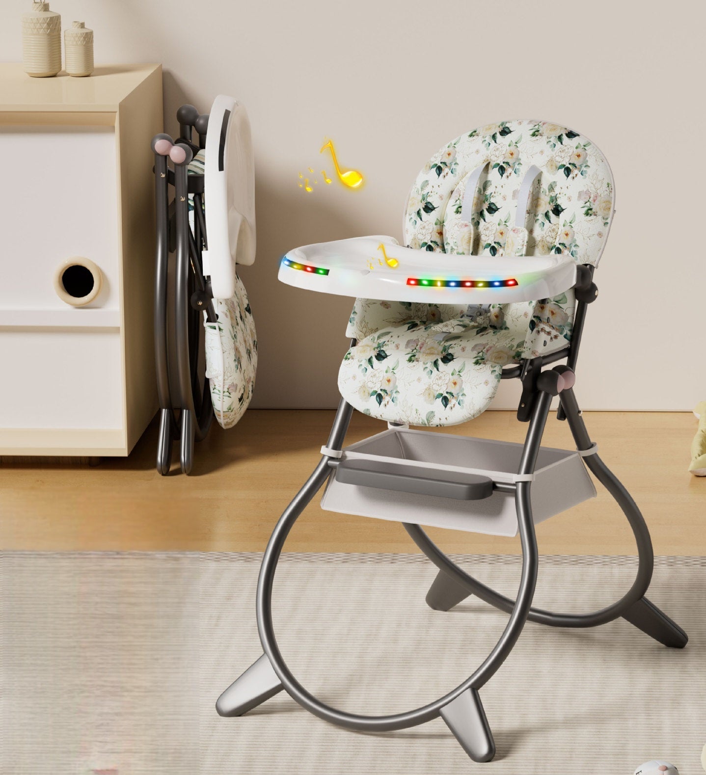 Highchair Musical Foldable pẹlu ina