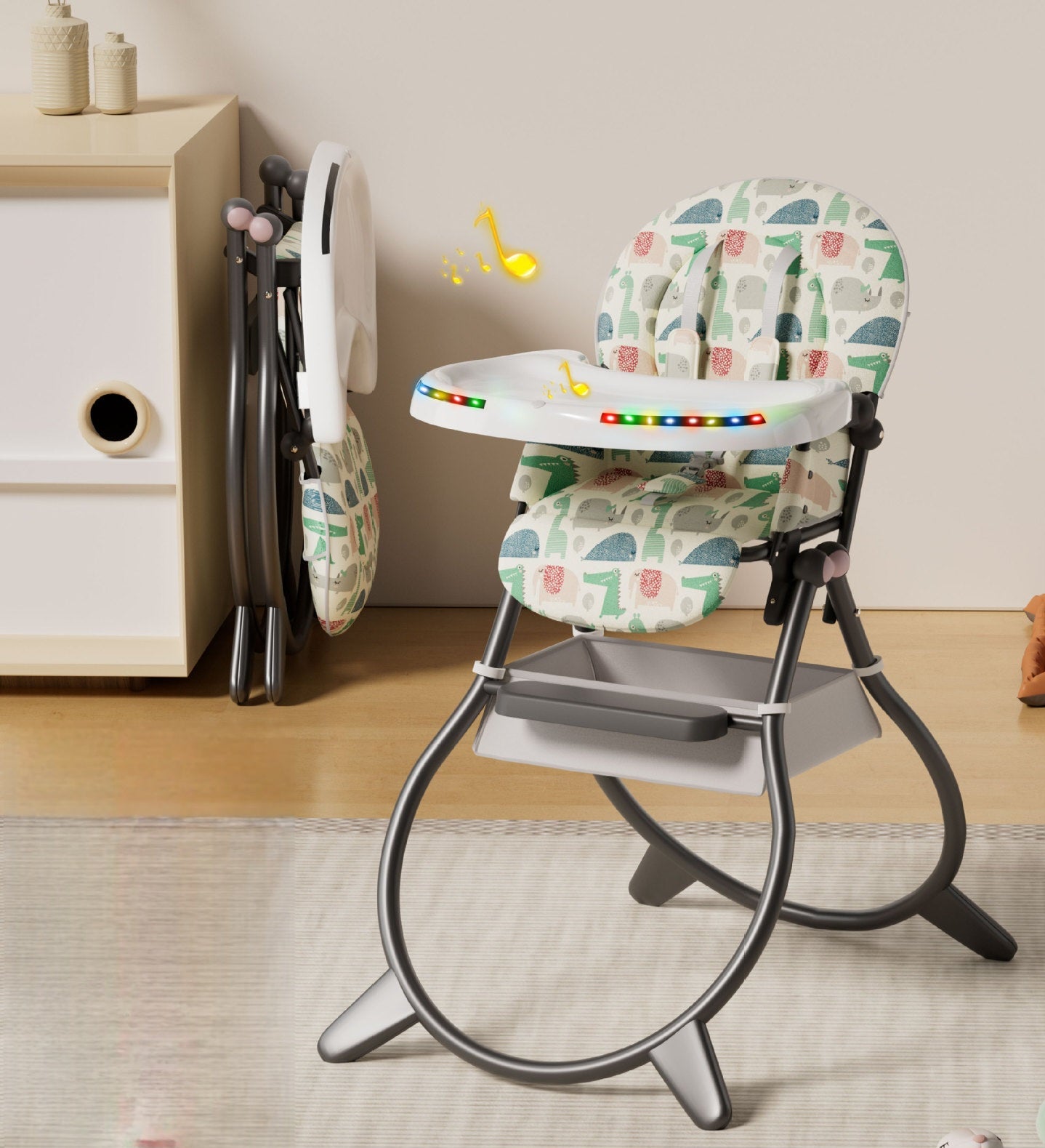 Highchair Musical Foldable pẹlu ina