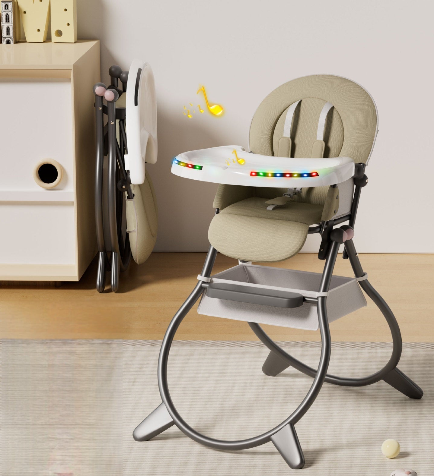 Highchair Musical Foldable pẹlu ina