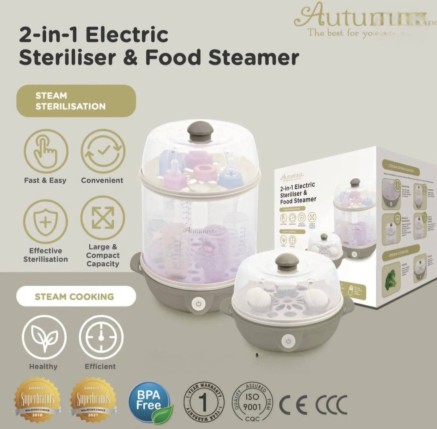 Igba Irẹdanu Ewe 2-ni-1 igo sterilizer