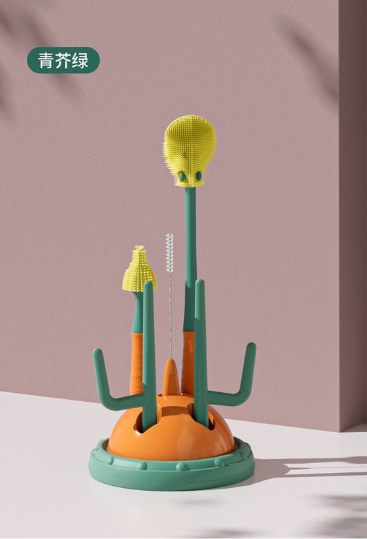 2-in-1 Bottle rack and silicone brush set