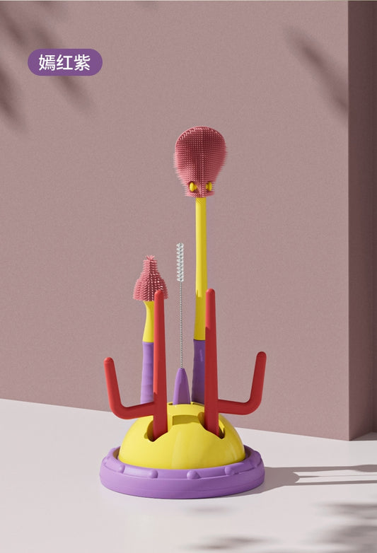 2-in-1 Bottle rack and silicone brush set